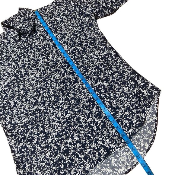 ZARA MEN Tailored Fit Long Sleeve Button Shirt Size L Navy Blue White Floral - Picture 9 of 12